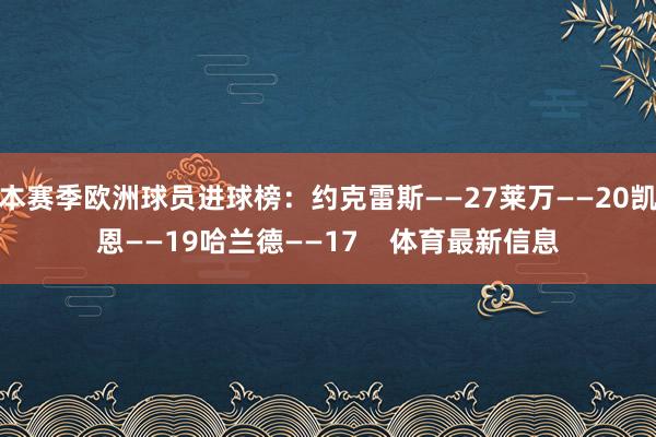 本赛季欧洲球员进球榜：约克雷斯——27莱万——20凯恩——19哈兰德——17    体育最新信息